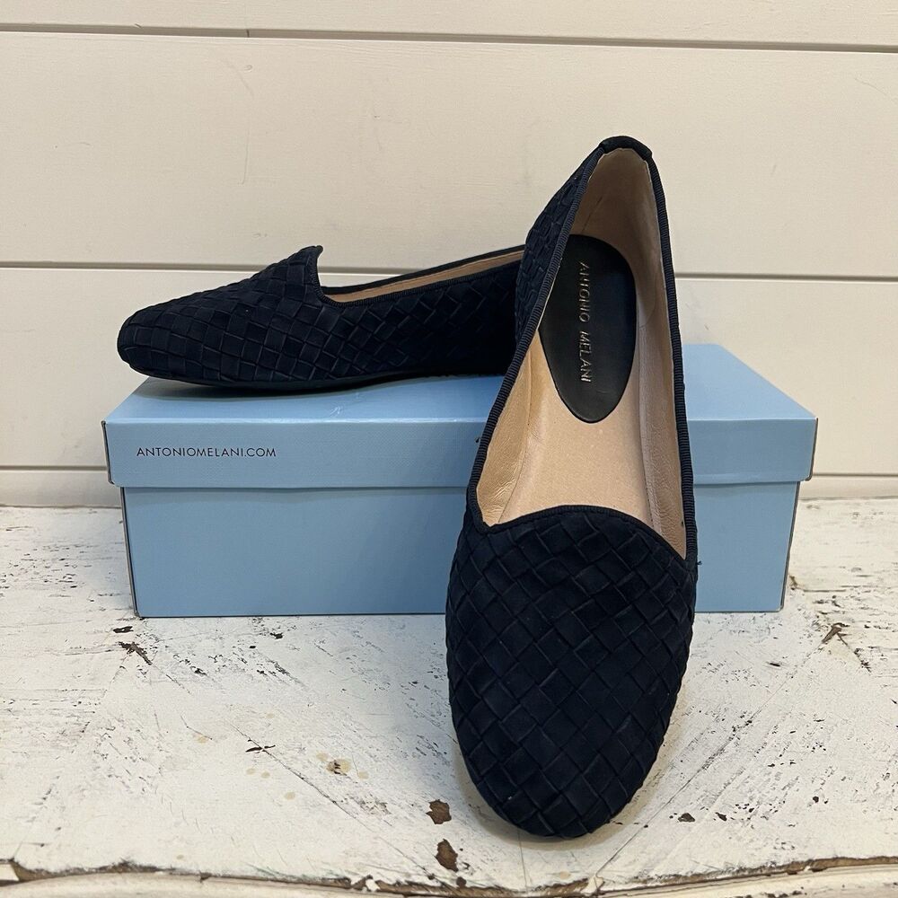 GREAT ANTONIO MELANI HEATHER MARINE NAVY WOVEN PATTERN SUEDE SHOE SIZE 8M NEW
